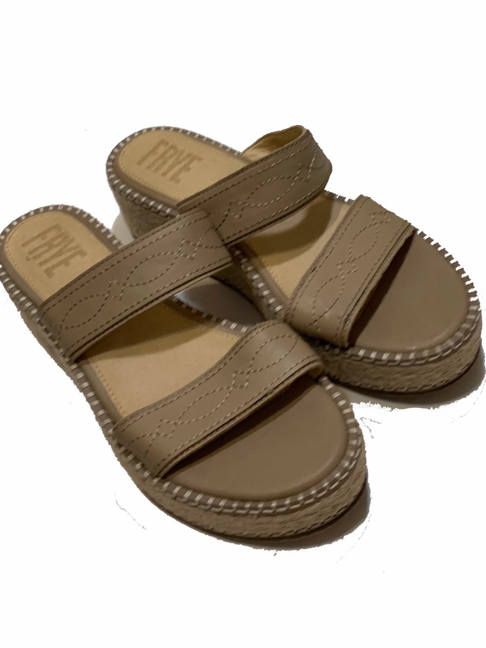 Frye Taupe Double-Strap Platform Slide Sandals